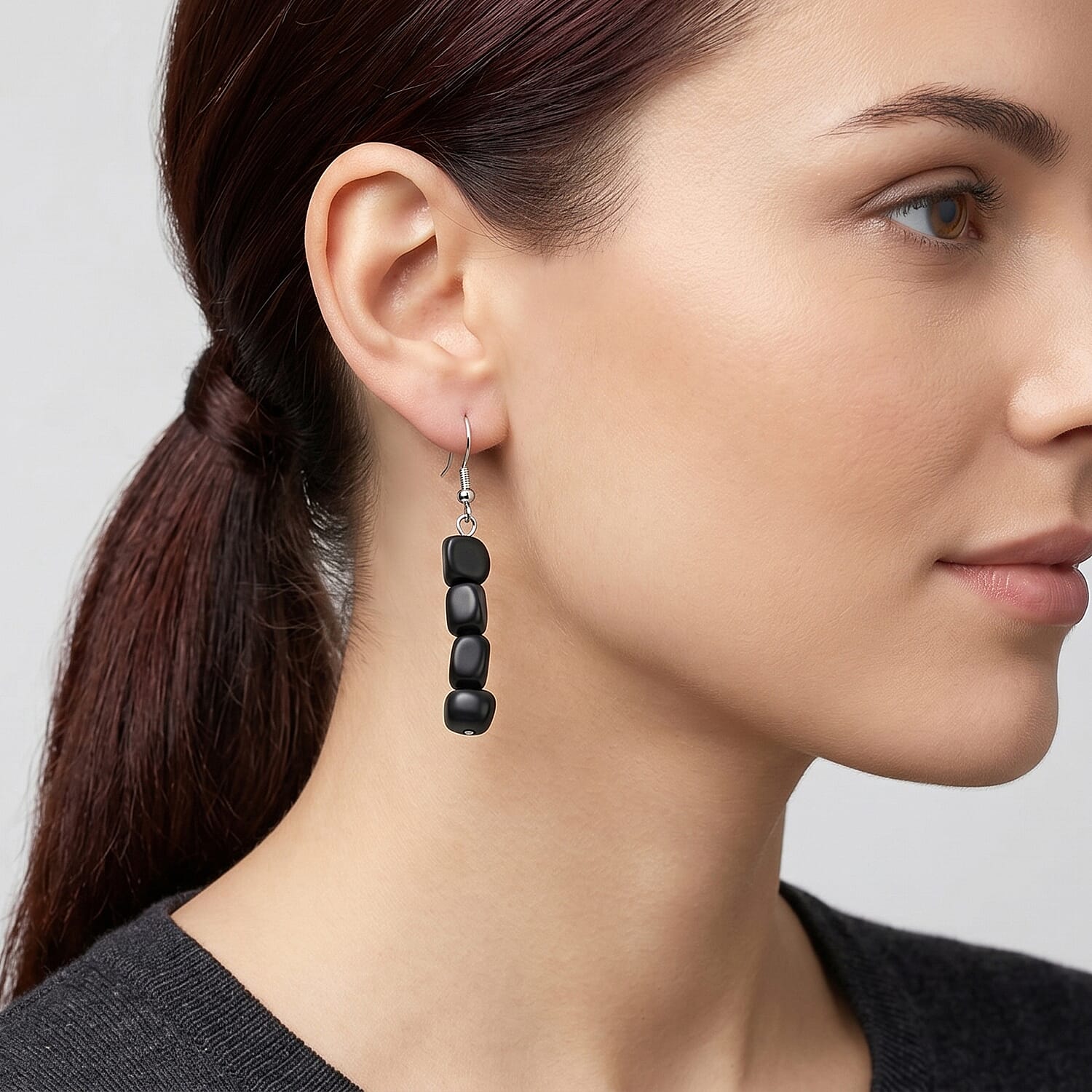 Shungite Beads Drop Earring with Hook 12.00 Ct.