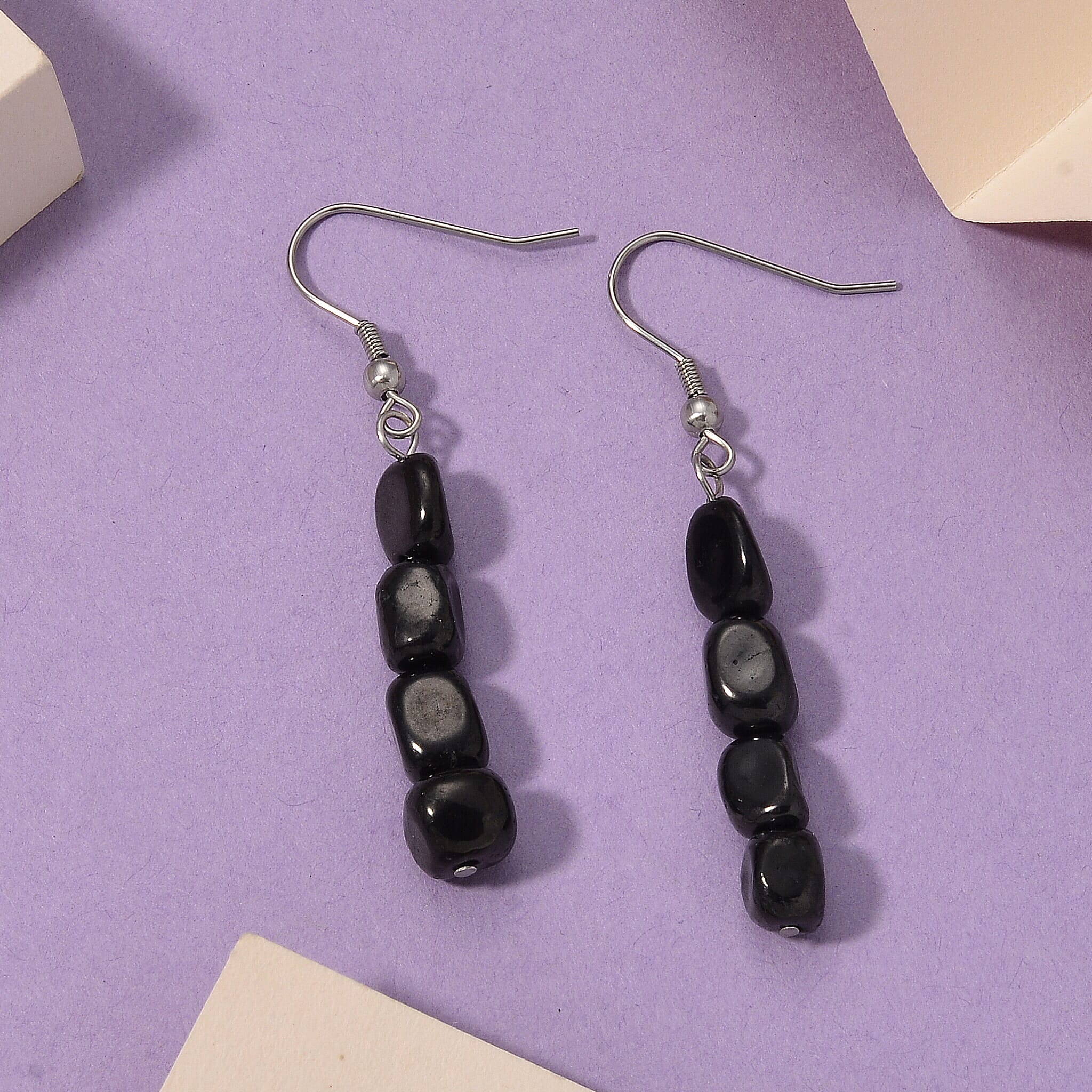 Shungite Beads Drop Earring with Hook 12.00 Ct.