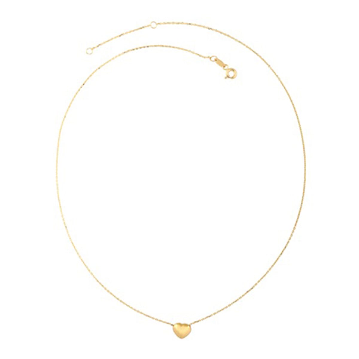 9K Yellow Gold Heart Drop Necklace (Size - 18) with Spring Ring Clasp