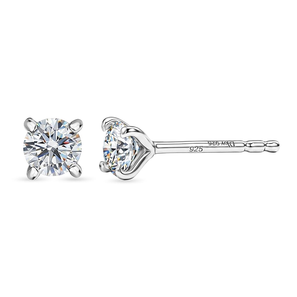 D'Joy - Moissanite Solitaire Stud Push Post Earring in Platinum Overlay Sterling Silver