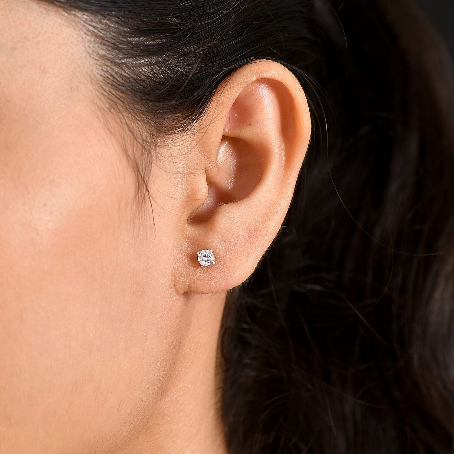 D'Joy - Moissanite Solitaire Stud Push Post Earring in Platinum Overlay Sterling Silver