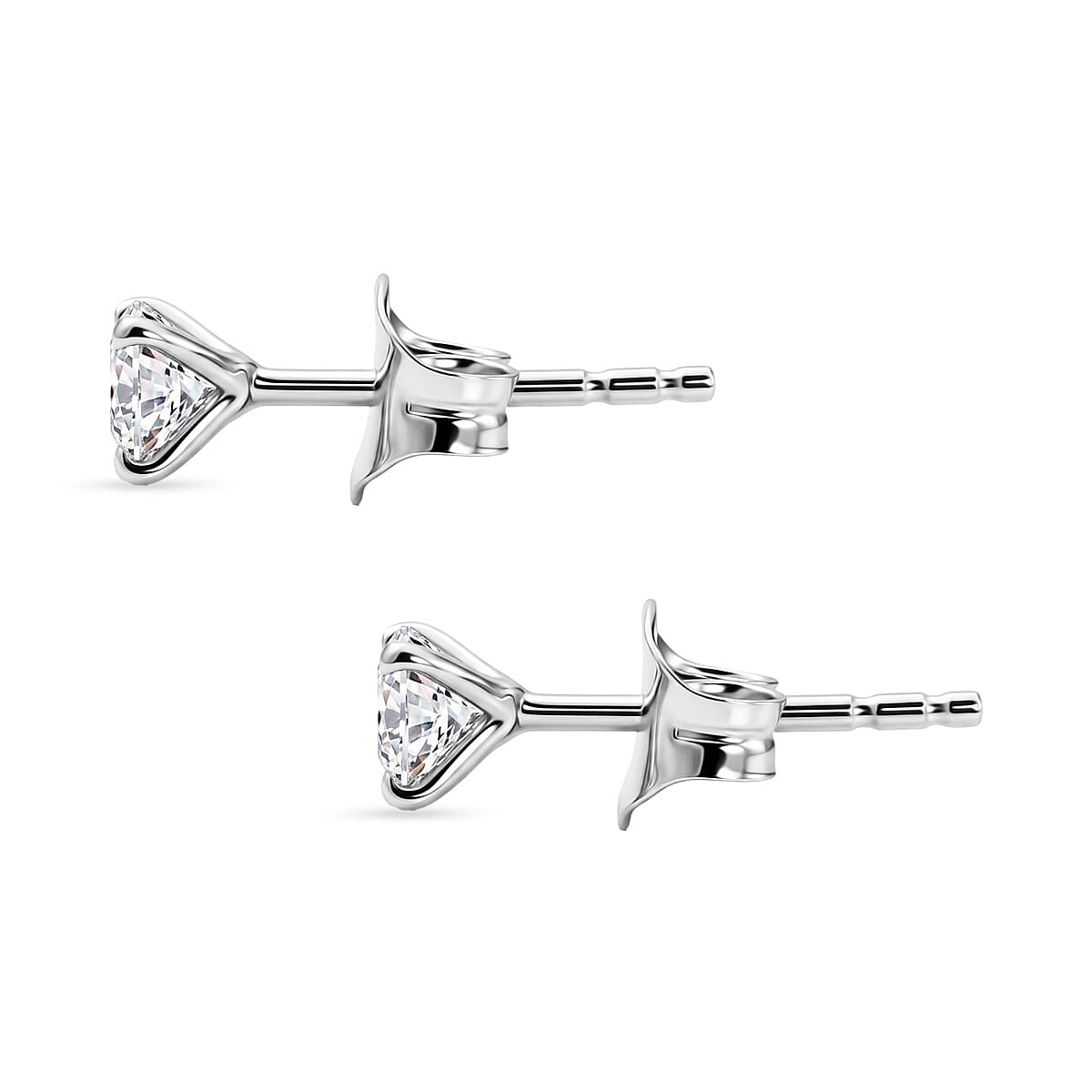 D'Joy - Moissanite Solitaire Stud Push Post Earring in Platinum Overlay Sterling Silver