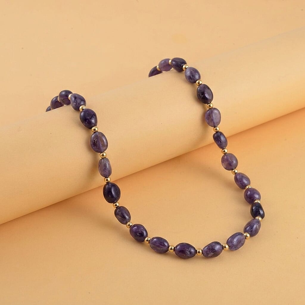 African Amethyst Adjustable Beads Necklace (Size - 24-1 Ext) in Yellow Gold Tone 100.00 Ct.