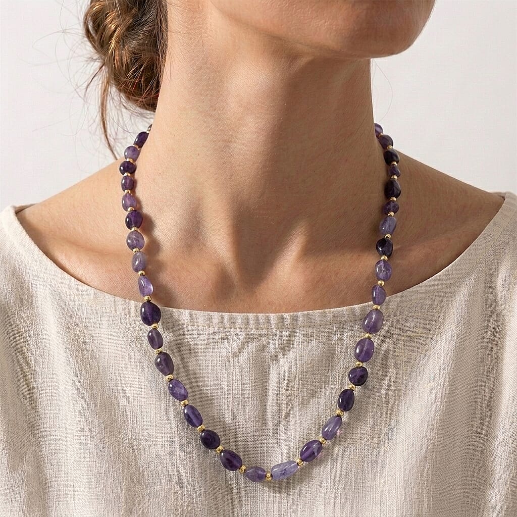 African Amethyst Adjustable Beads Necklace (Size - 24-1 Ext) in Yellow Gold Tone 100.00 Ct.