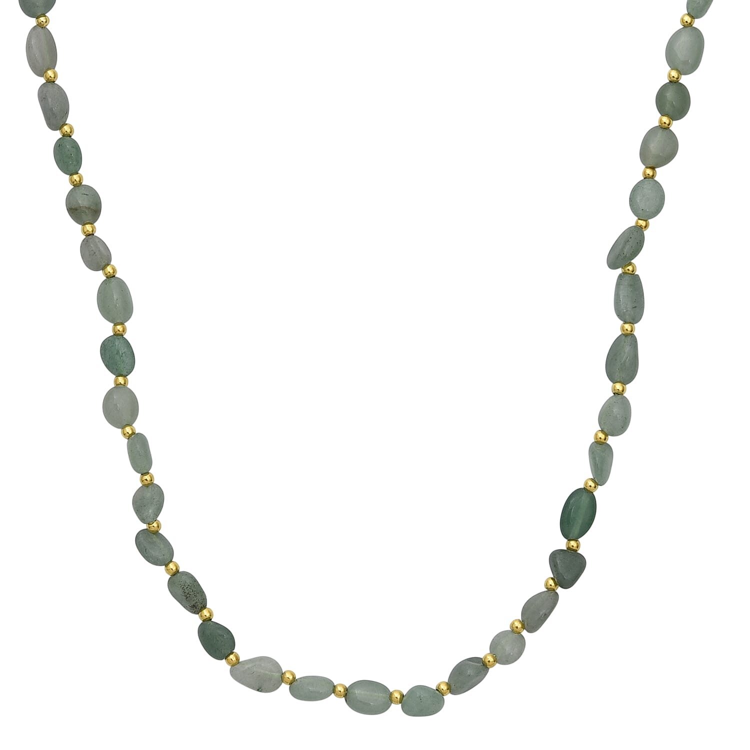 Green Aventurine Adjustable Beads Necklace (Size - 24-1 Ext) in Yellow Gold Tone 100.00 Ct.
