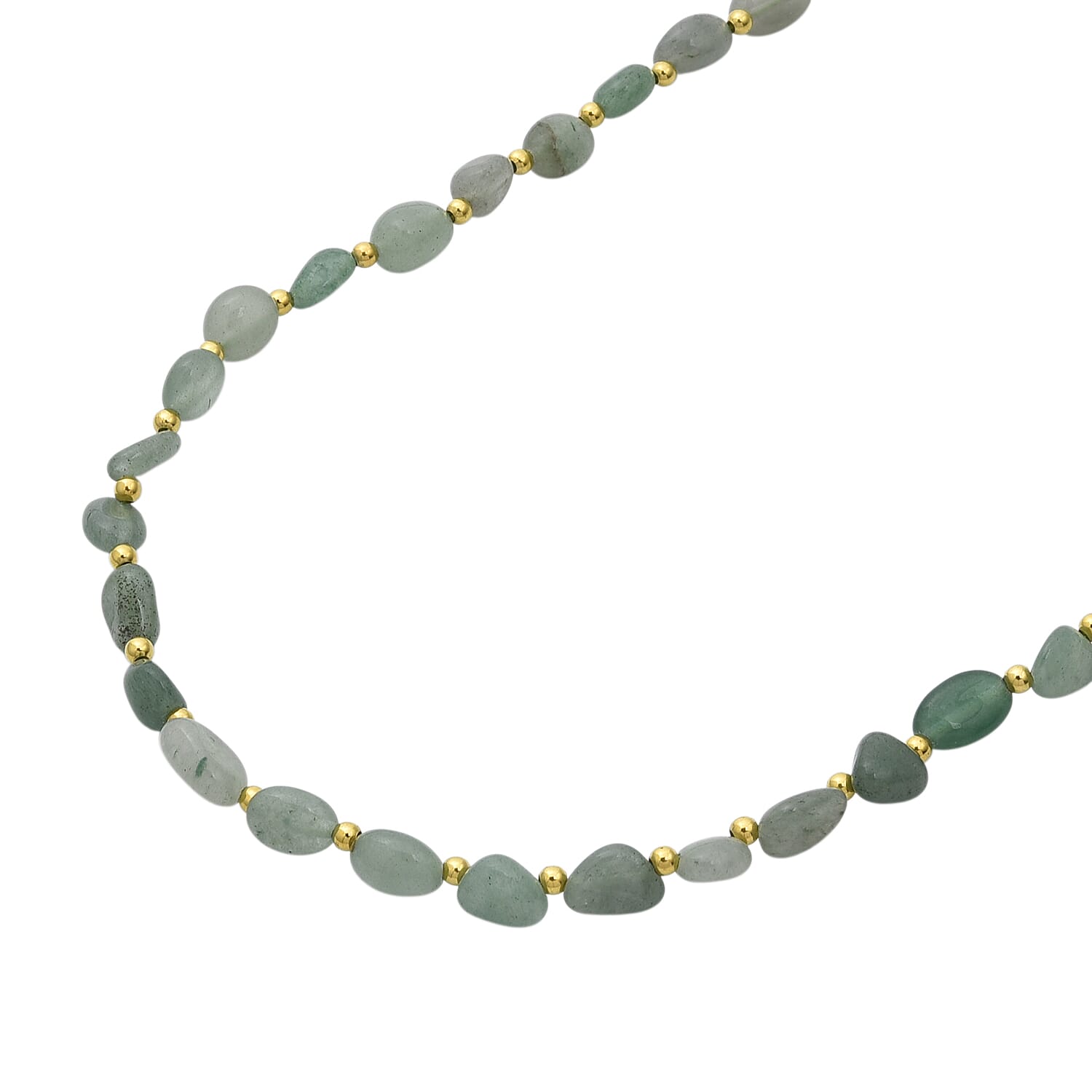Green Aventurine Adjustable Beads Necklace (Size - 24-1 Ext) in Yellow Gold Tone 100.00 Ct.