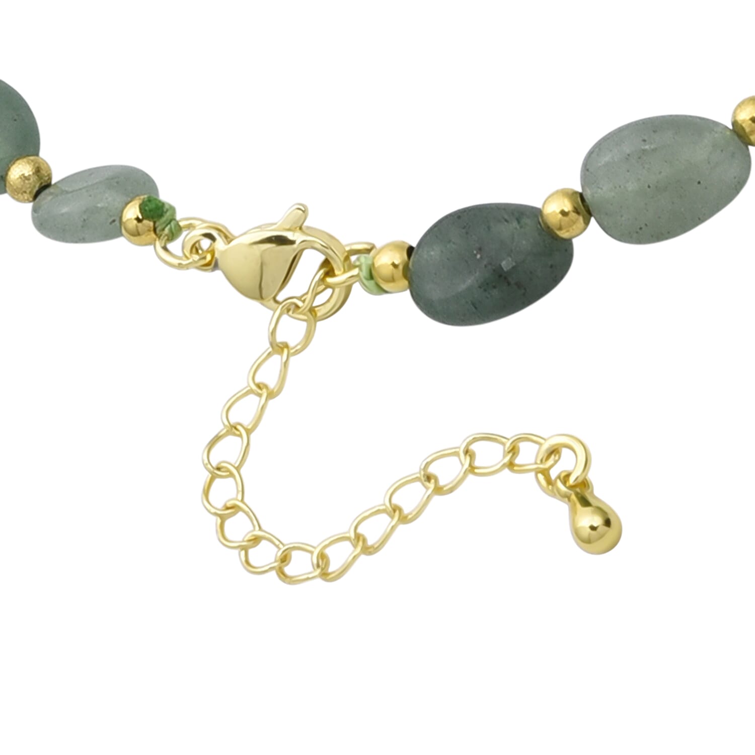 Green Aventurine Adjustable Beads Necklace (Size - 24-1 Ext) in Yellow Gold Tone 100.00 Ct.