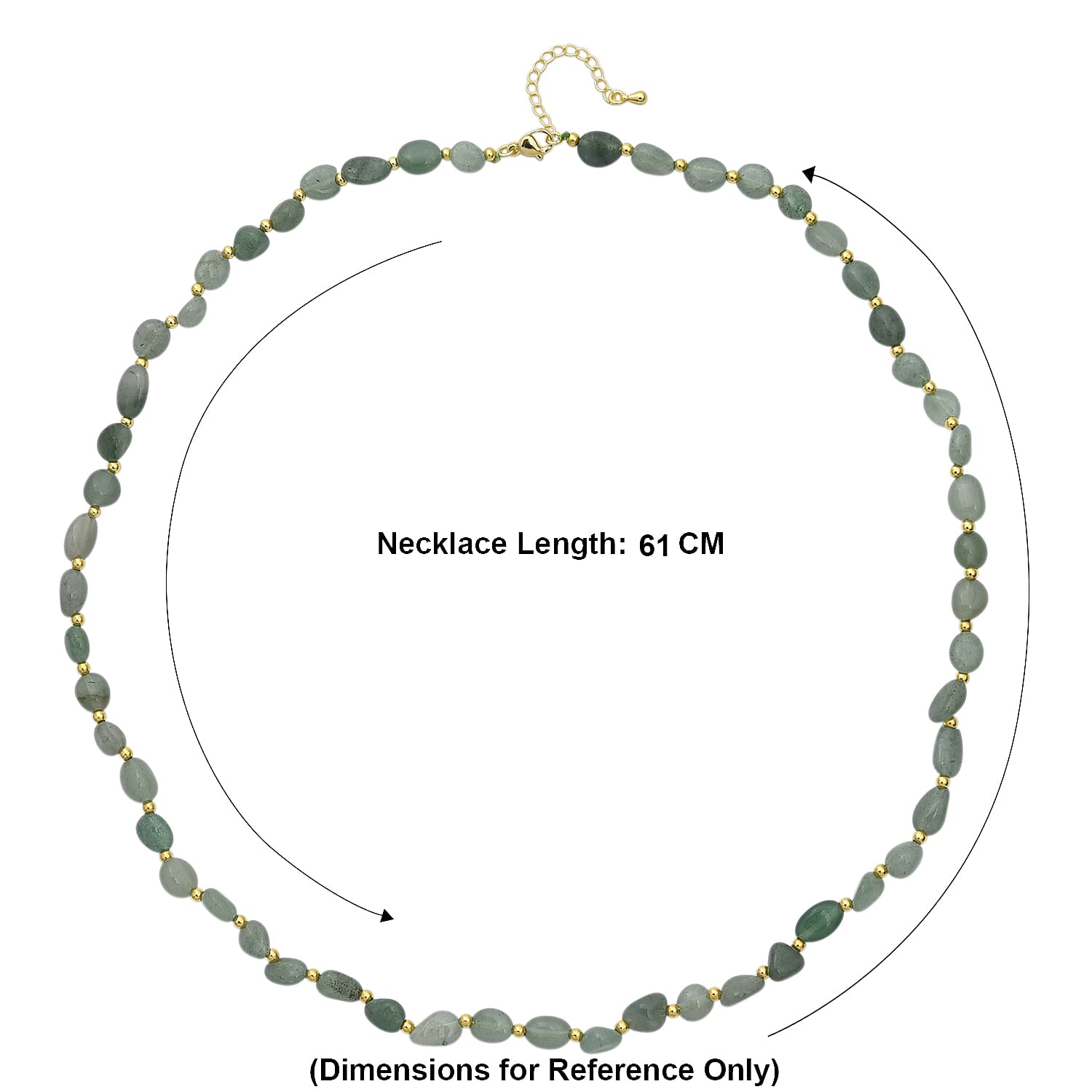 Green Aventurine Adjustable Beads Necklace (Size - 24-1 Ext) in Yellow Gold Tone 100.00 Ct.