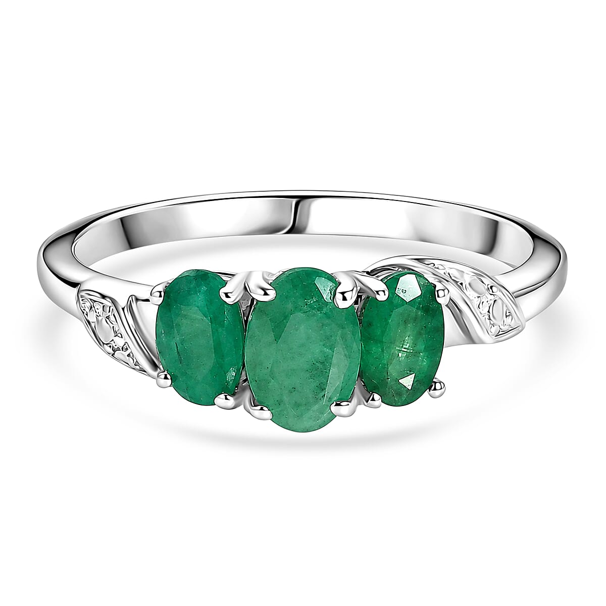 Royal Bali Collection - D'Joy Emerald Oval Cut Trilogy Ring in 18K Vermeil Yellow Gold Plated Sterling Silver