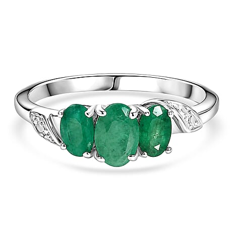 Royal Bali Collection - D'Joy Emerald Oval Cut Trilogy Ring in 18K Vermeil Yellow Gold Plated Sterling Silver