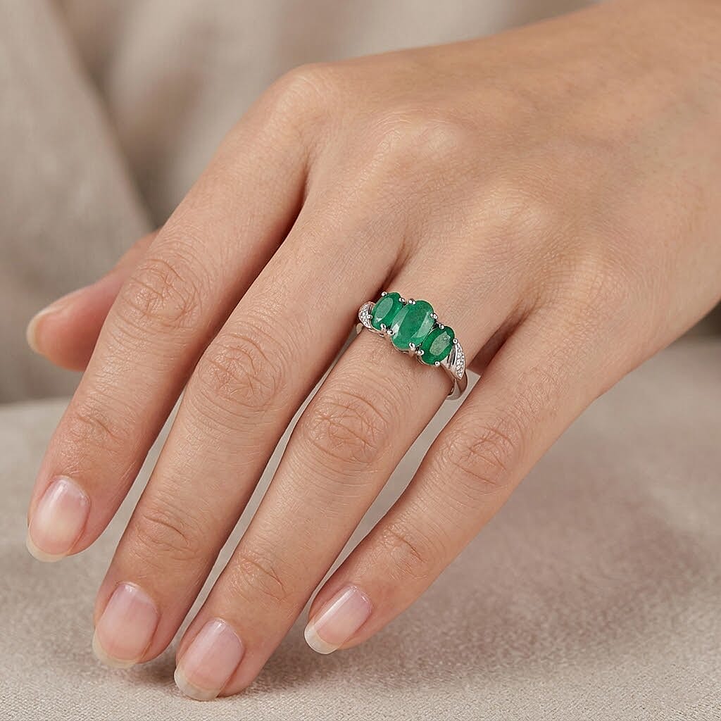 Royal Bali Collection - D'Joy Emerald Oval Cut Trilogy Ring in 18K Vermeil Yellow Gold Plated Sterling Silver