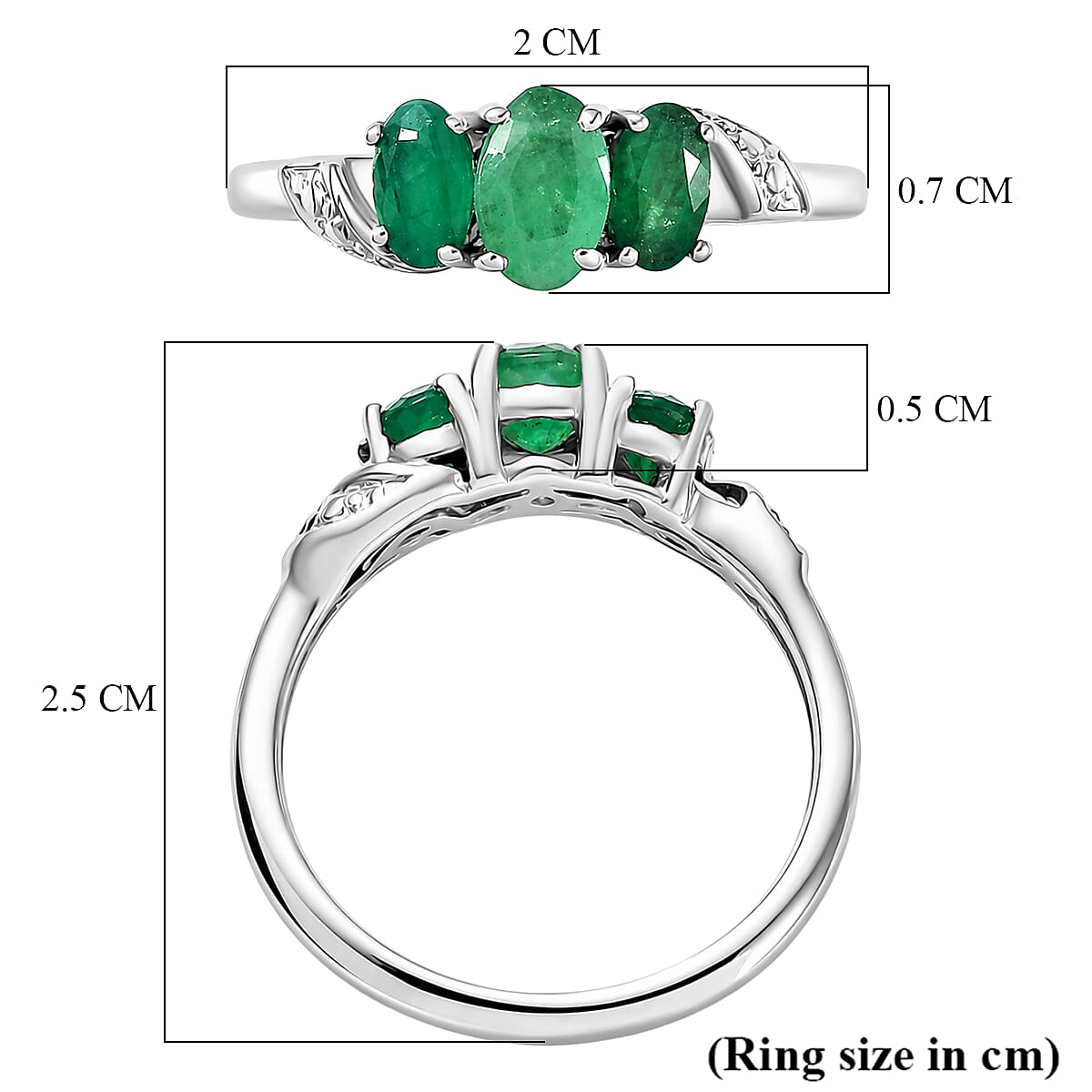Royal Bali Collection - D'Joy Emerald Oval Cut Trilogy Ring in 18K Vermeil Yellow Gold Plated Sterling Silver