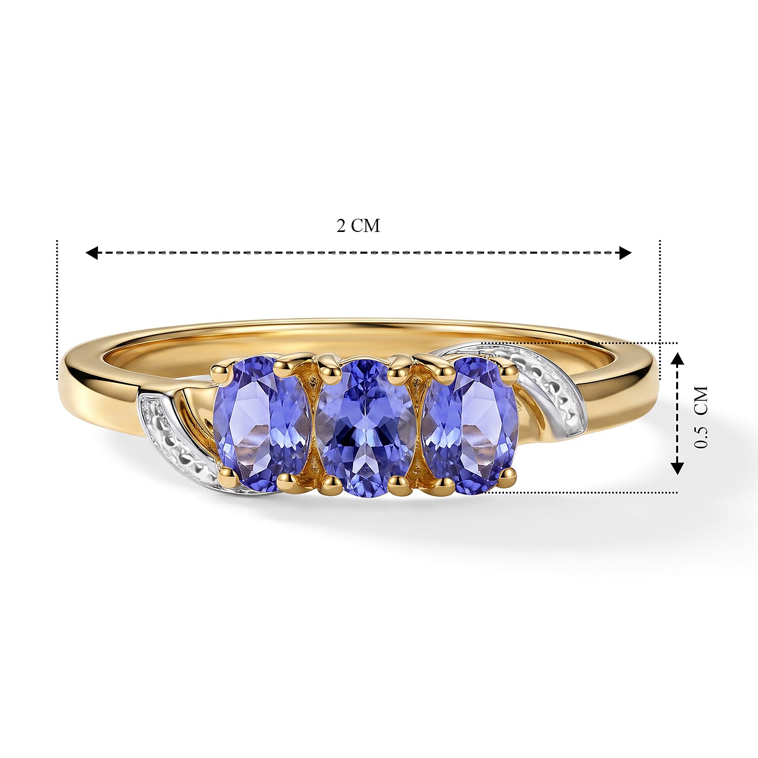 Tanzanite Trilogy Ring in Yellow Gold Plated Sterling Silver