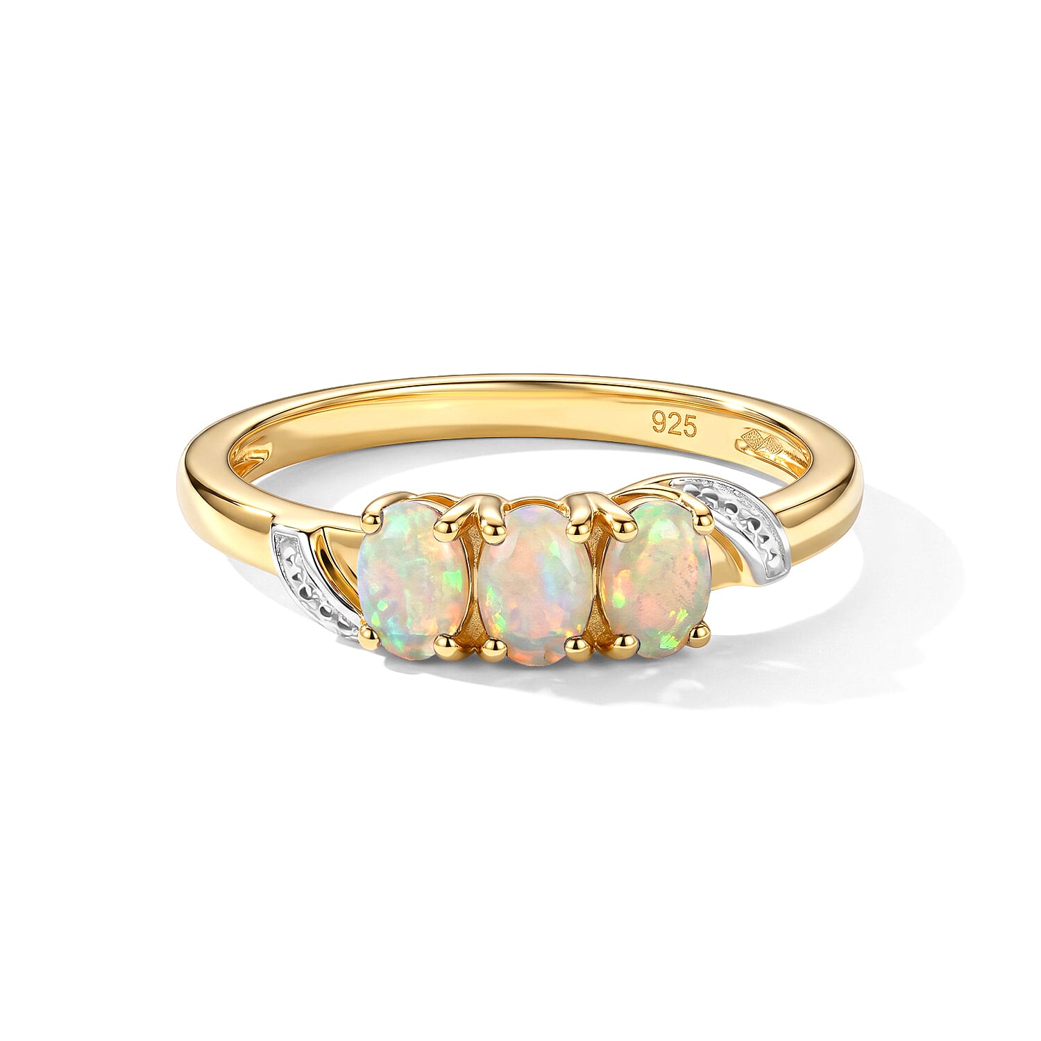 Ethiopian Opal Trilogy Ring in Yellow Gold Plated Sterling Silver