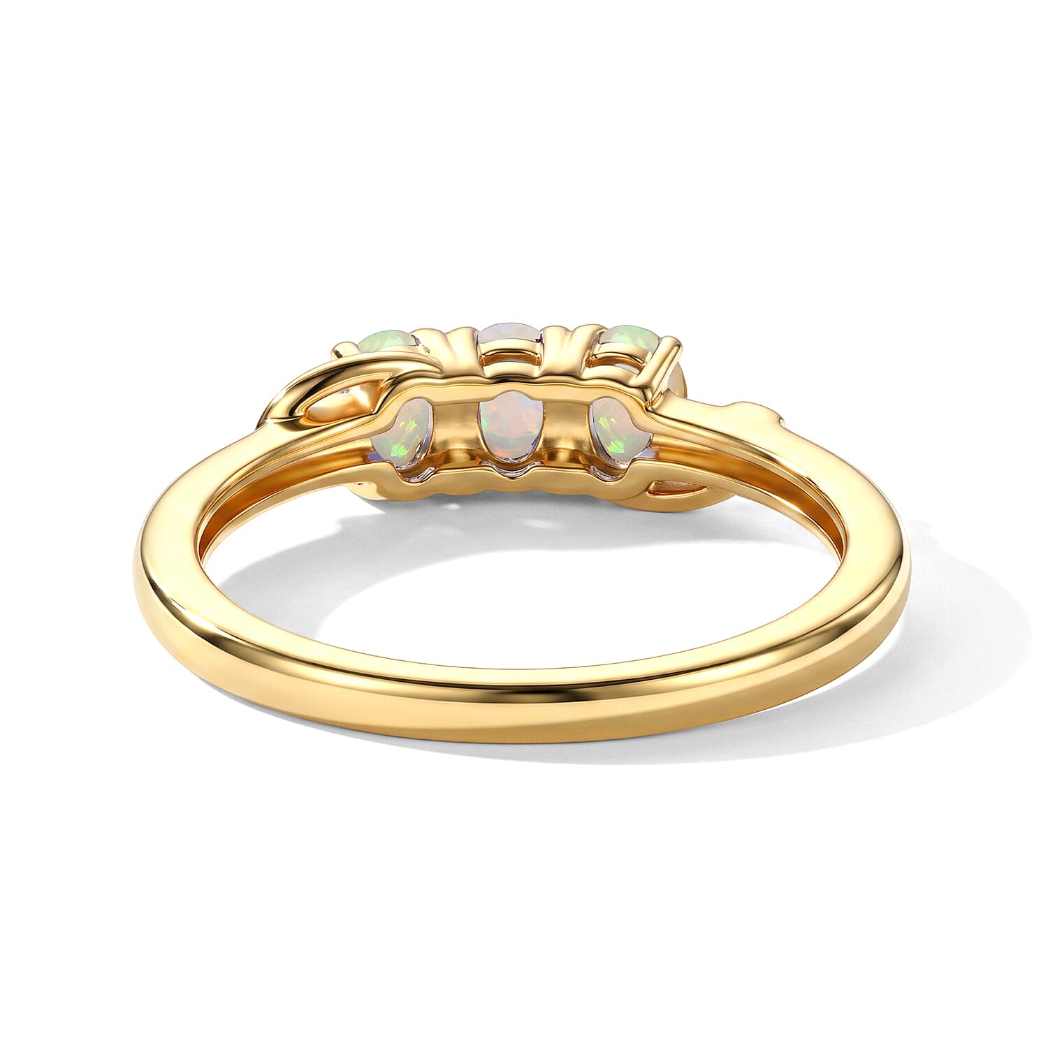 Ethiopian Opal Trilogy Ring in Yellow Gold Plated Sterling Silver