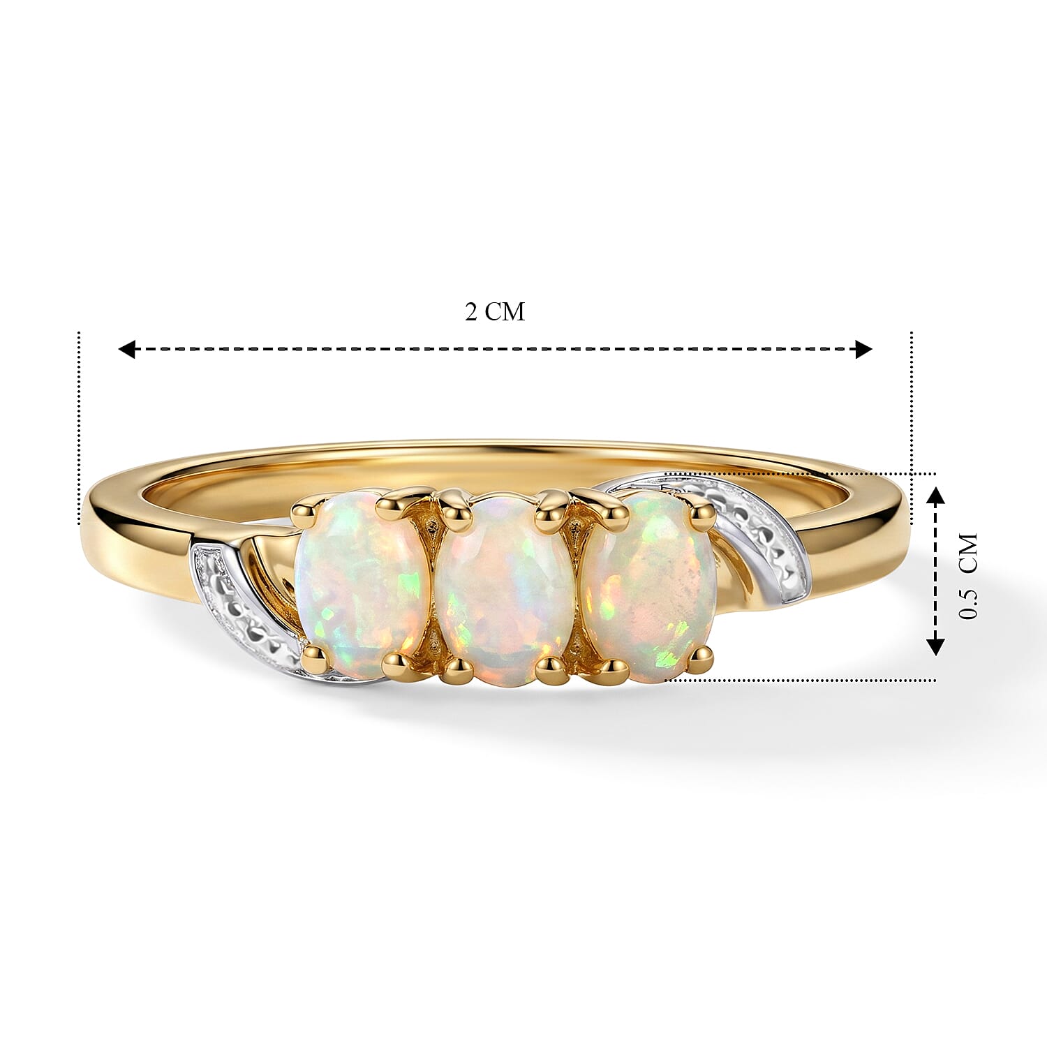 Ethiopian Opal Trilogy Ring in Yellow Gold Plated Sterling Silver