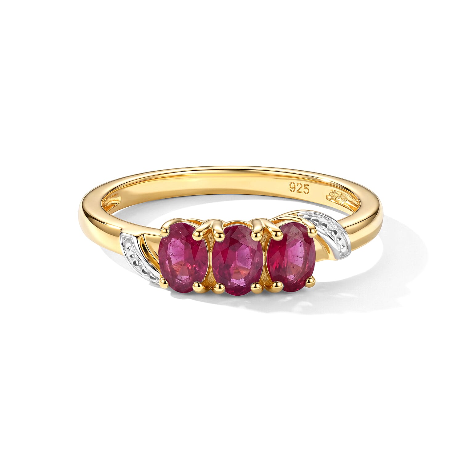 African Ruby Trilogy Ring in Yellow Gold Plated Sterling Silver