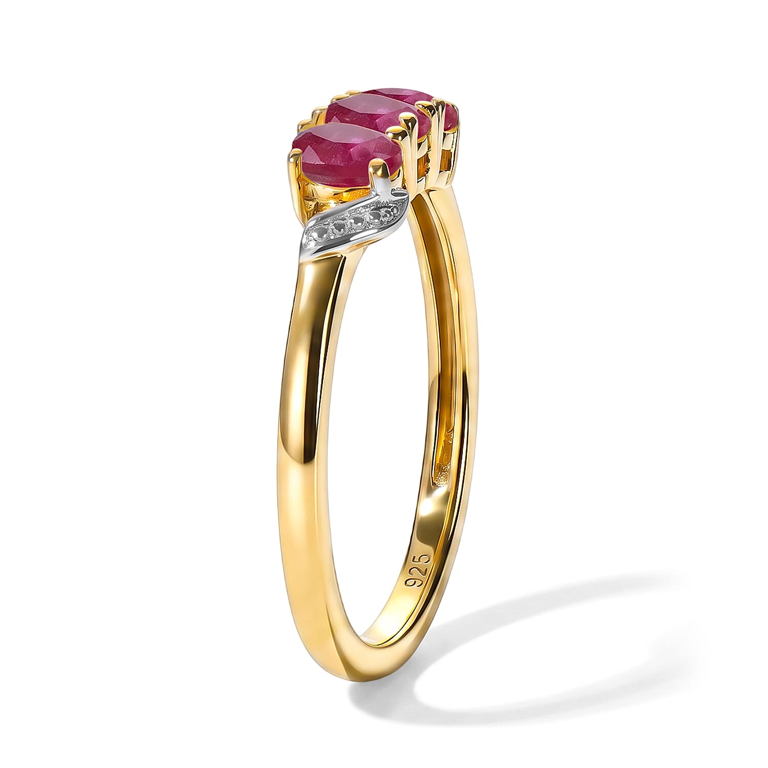 African Ruby Trilogy Ring in Yellow Gold Plated Sterling Silver