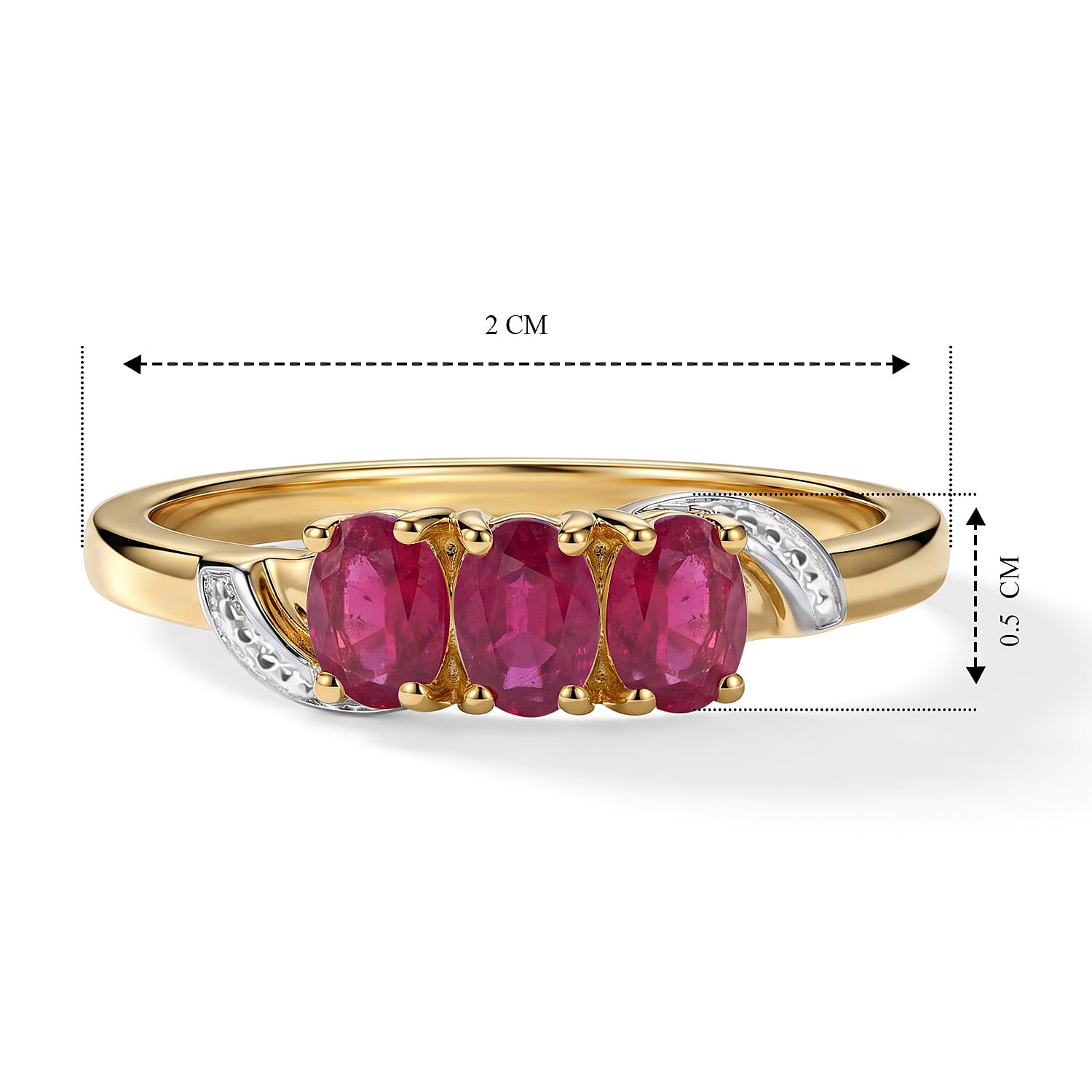 African Ruby Trilogy Ring in Yellow Gold Plated Sterling Silver