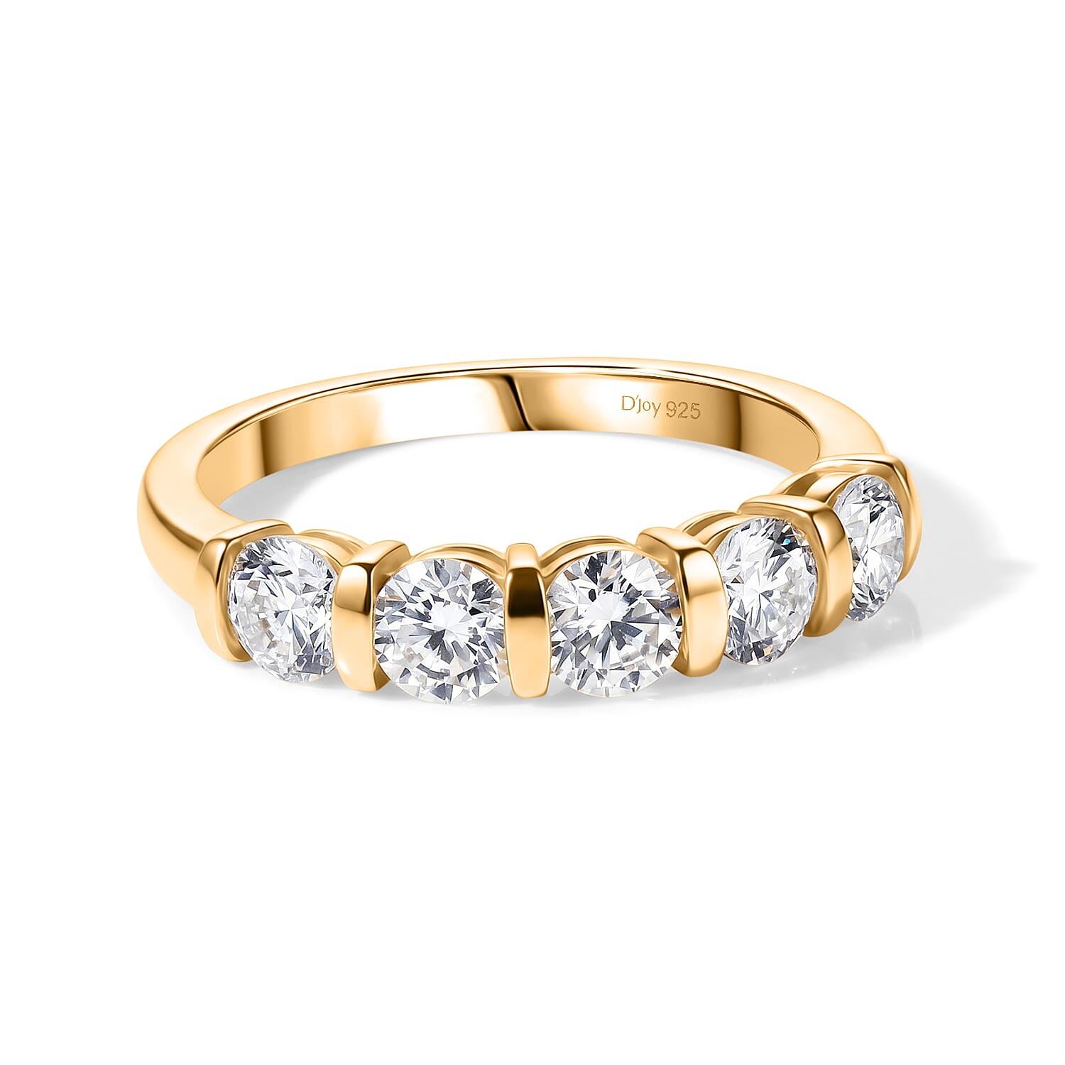 D'Joy - Moissanite 5 Stone Ring 18K Vermeil Yellow Gold Plated Sterling Silver 1.10 Ct.