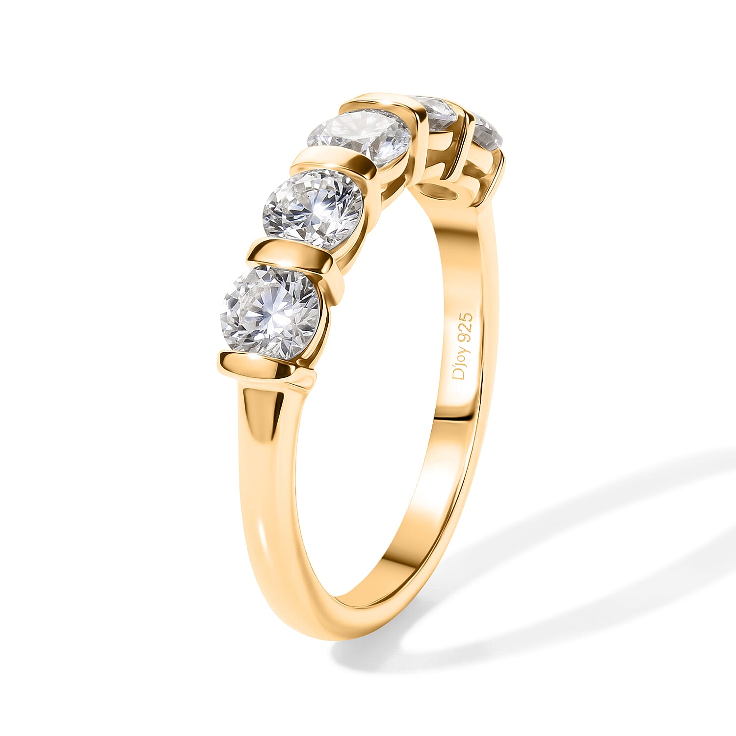 D'Joy - Moissanite 5 Stone Ring 18K Vermeil Yellow Gold Plated Sterling Silver 1.10 Ct.