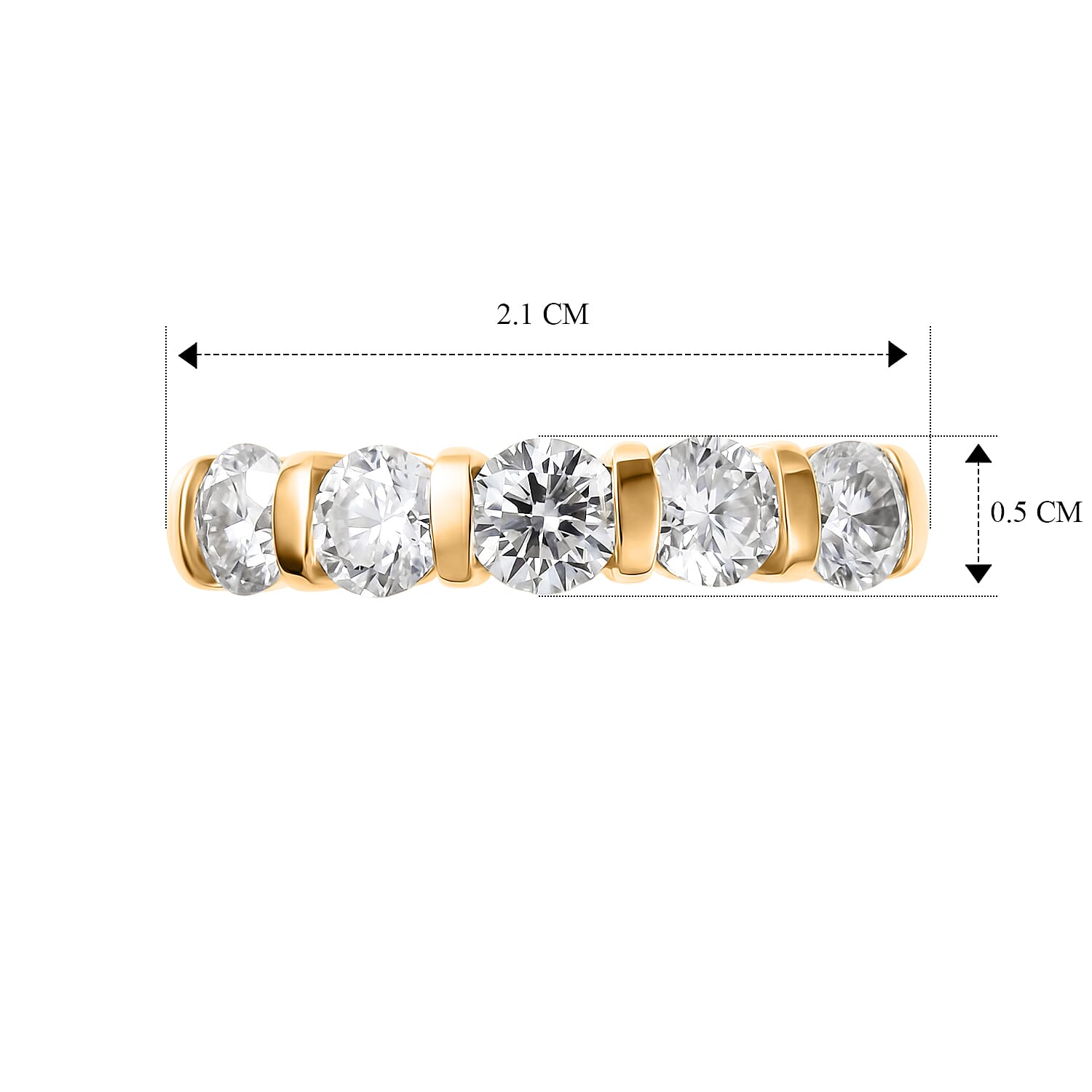 D'Joy - Moissanite 5 Stone Ring 18K Vermeil Yellow Gold Plated Sterling Silver 1.10 Ct.