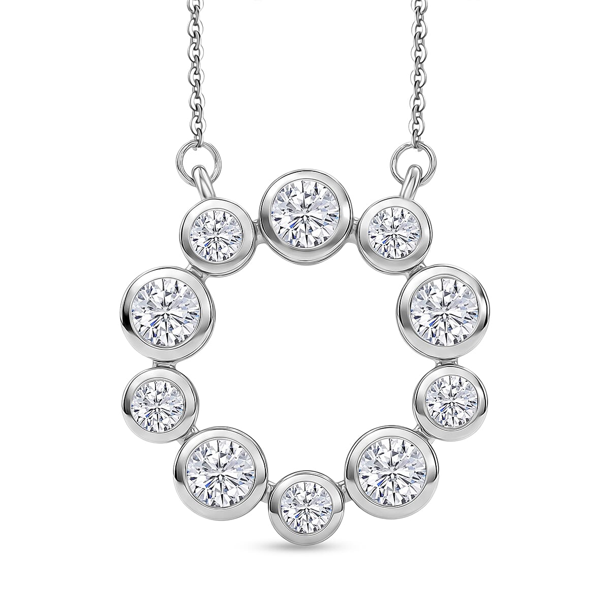 D'Joy - Moissanite Necklace (Size - 20) with Lobster Clasp in Platinum Overlay Sterling Silver 1.70 Ct.