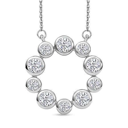 D'Joy - Moissanite Bubble Wreath Circle Necklace (Size - 20) with Lobster Clasp in Platinum Overlay Sterling Silver 1.70 Ct.