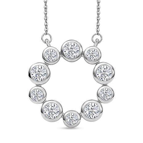 D'Joy - Moissanite Necklace (Size - 20) with Lobster Clasp in Platinum Overlay Sterling Silver 1.70 Ct.