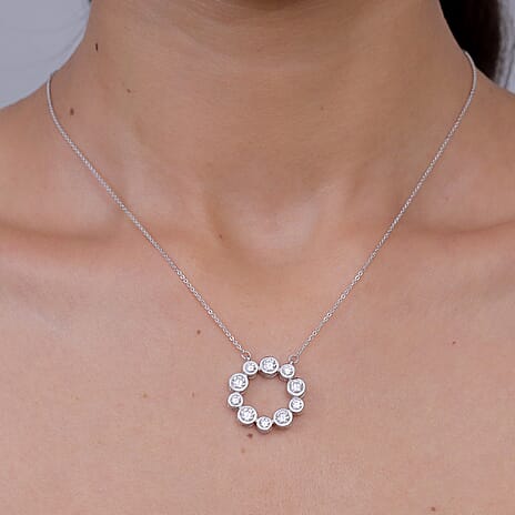 D'Joy - Moissanite Necklace (Size - 20) with Lobster Clasp in Platinum Overlay Sterling Silver 1.70 Ct.