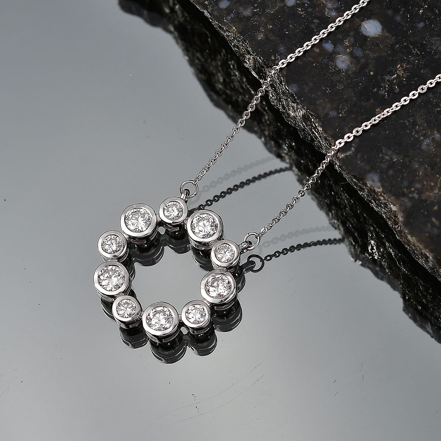 D'Joy - Moissanite Necklace (Size - 20) with Lobster Clasp in Platinum Overlay Sterling Silver 1.70 Ct.