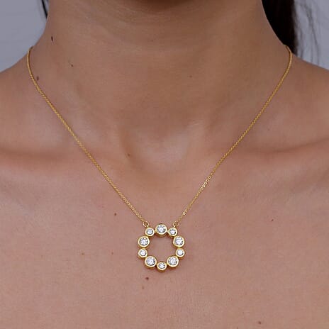 D'Joy - Moissanite Bubble Wreath Circle Necklace (Size - 20) with Lobster Clasp in Yellow Gold Plated Sterling Silver 1.70 Ct.