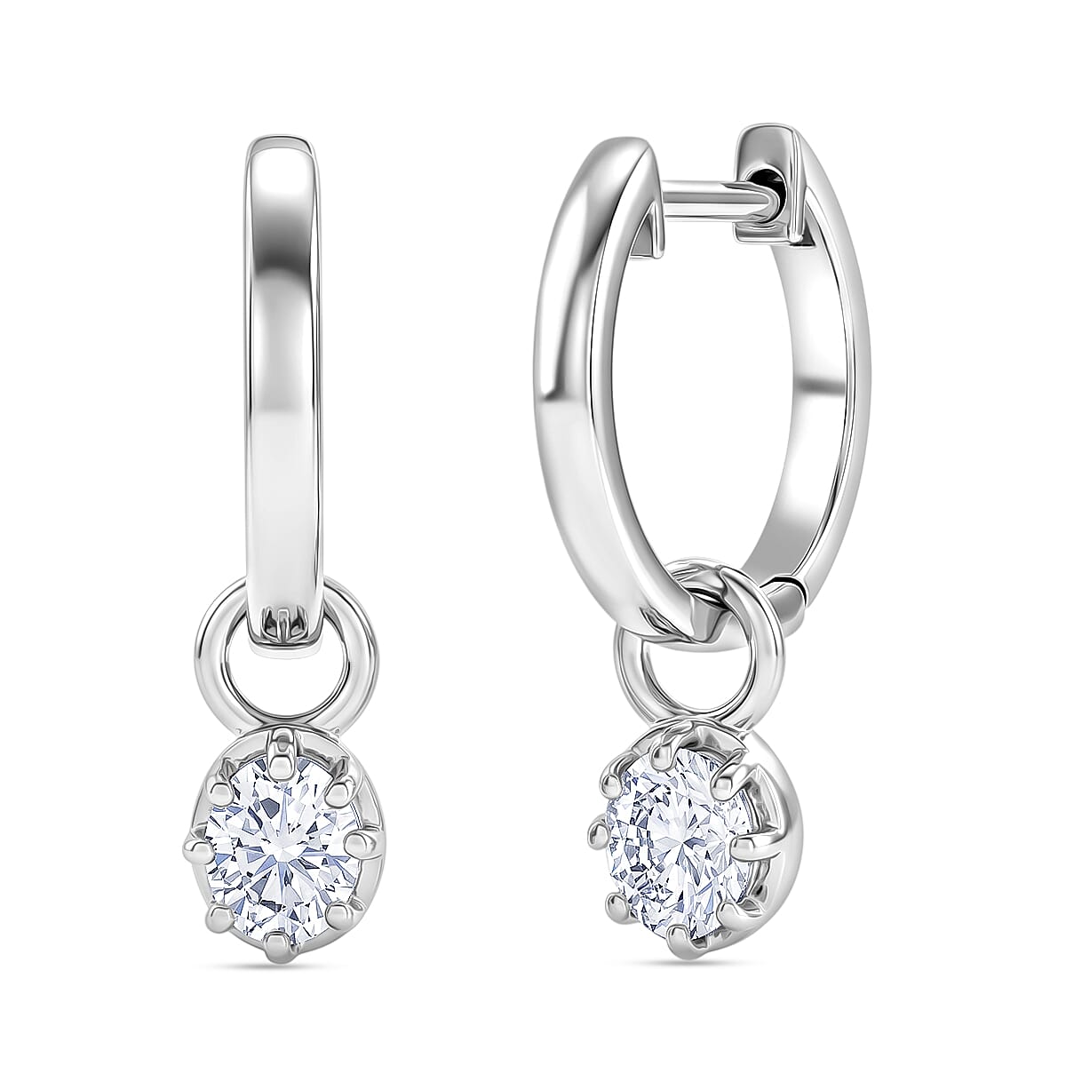 D'Joy - Moissanite Full Hoop Earring in Platinum Overlay Sterling Silver