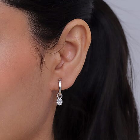 D'Joy - Moissanite Solitaire Full Hoop Earring in Platinum Overlay Sterling Silver