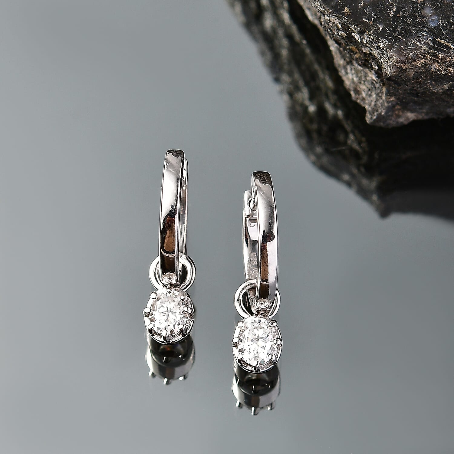 D'Joy - Moissanite Full Hoop Earring in Platinum Overlay Sterling Silver