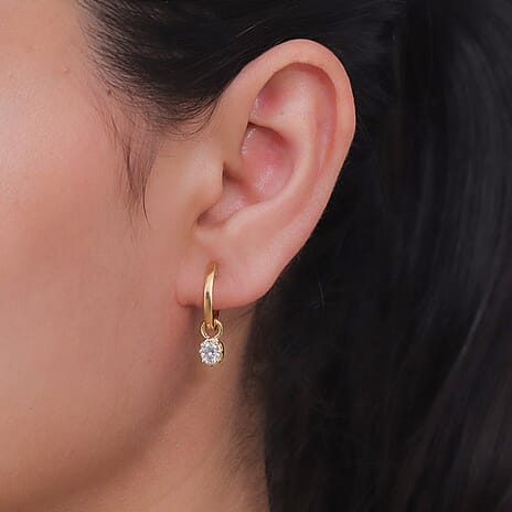 D'Joy - Moissanite Solitaire Full Hoop Earring in Yellow Gold Plated Sterling Silver