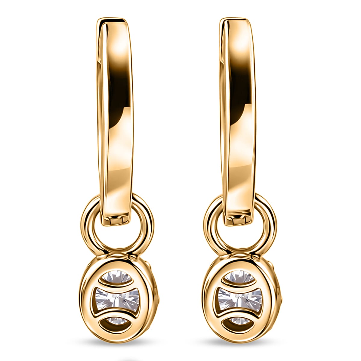 D'Joy - Moissanite Solitaire Full Hoop Earring in Yellow Gold Plated Sterling Silver