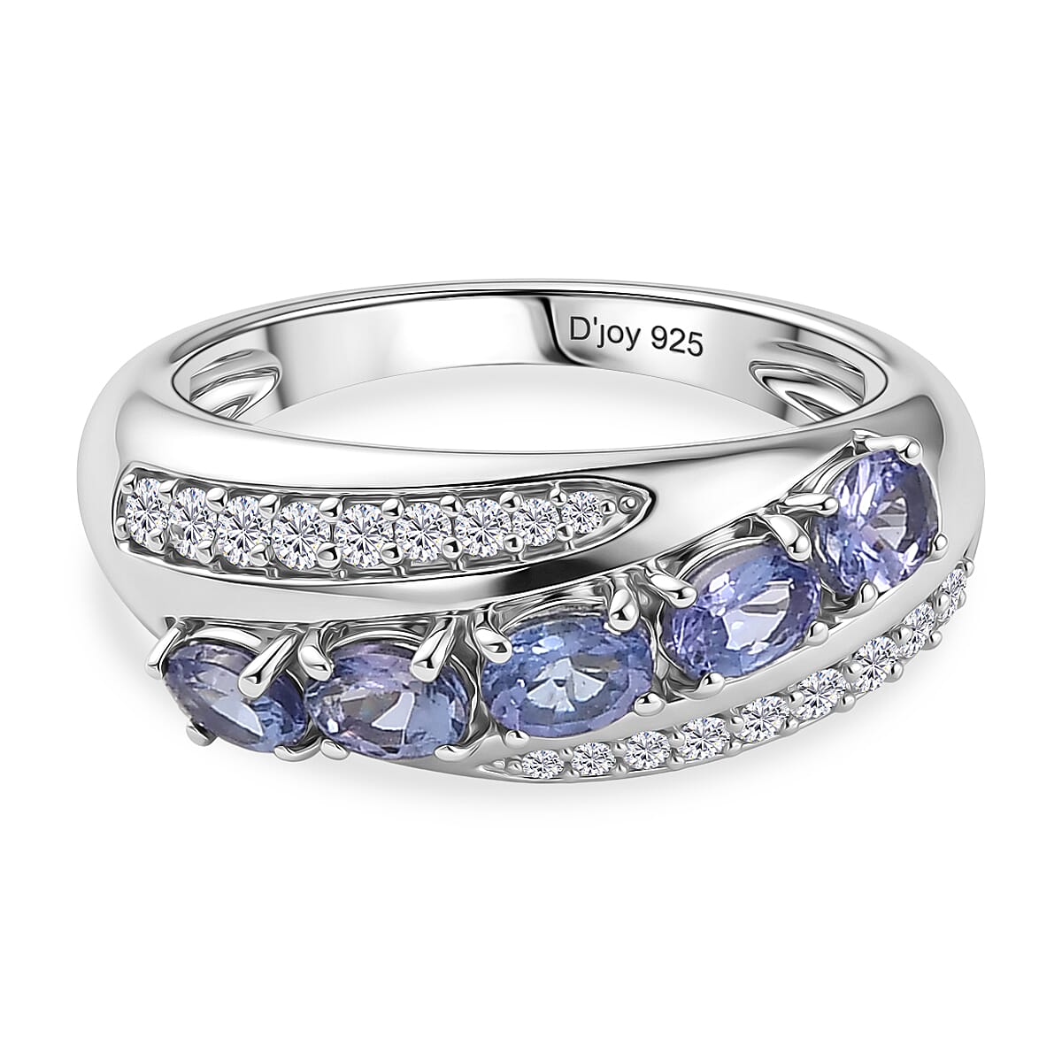 D'Joy - Tanzanite & White Zircon 5 Stone Ring in Rhodium Overlay Sterling Silver 1.17 Ct.