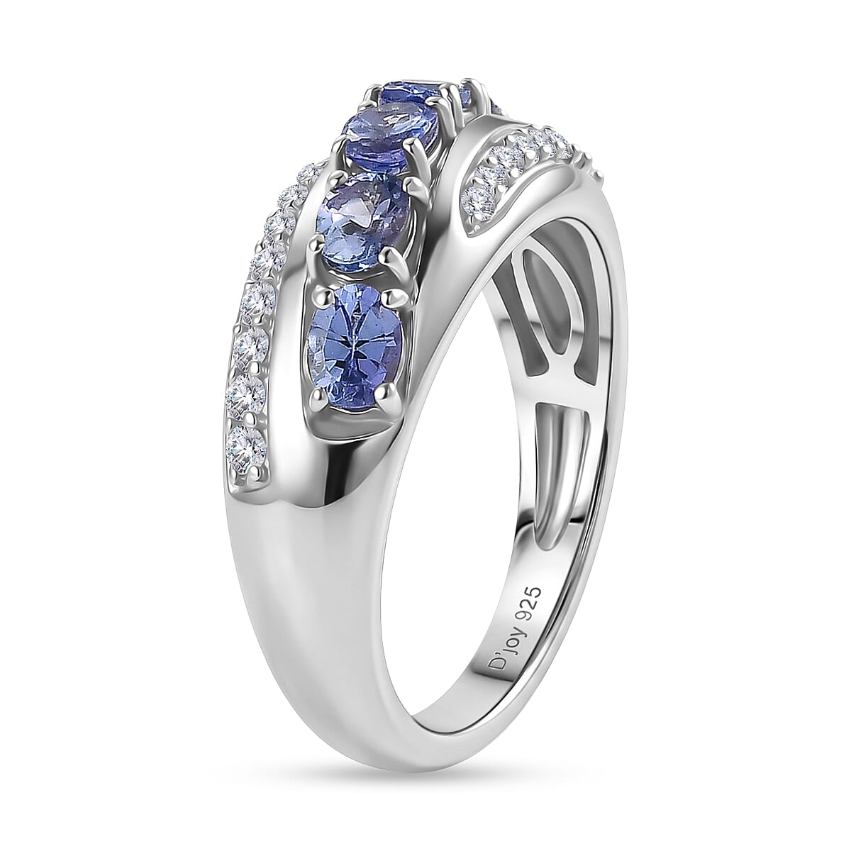 D'Joy - Tanzanite & White Zircon 5 Stone Ring in Rhodium Overlay Sterling Silver 1.17 Ct.