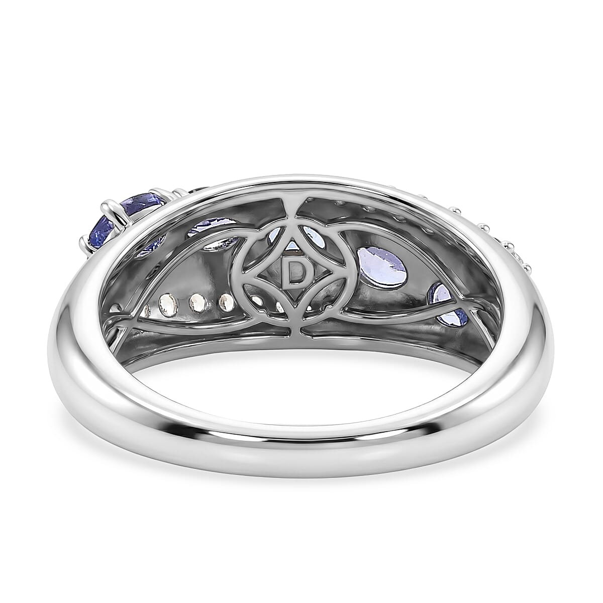 D'Joy - Tanzanite & White Zircon 5 Stone Ring in Rhodium Overlay Sterling Silver 1.17 Ct.