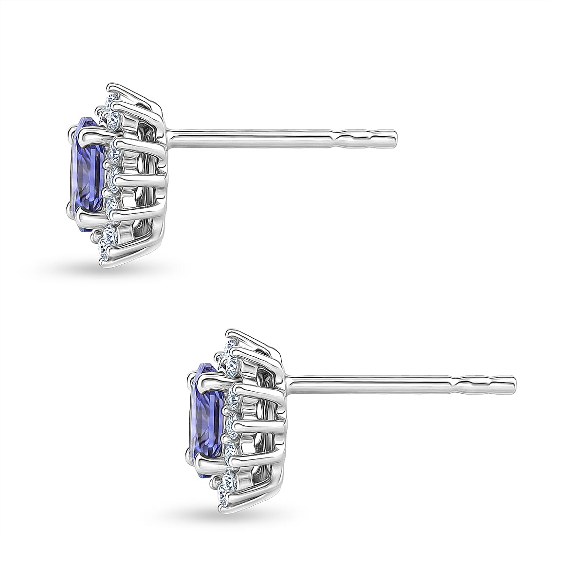 D'Joy - Tanzanite & White Zircon Halo Earring with Push Post in Platinum Overlay Sterling Silver