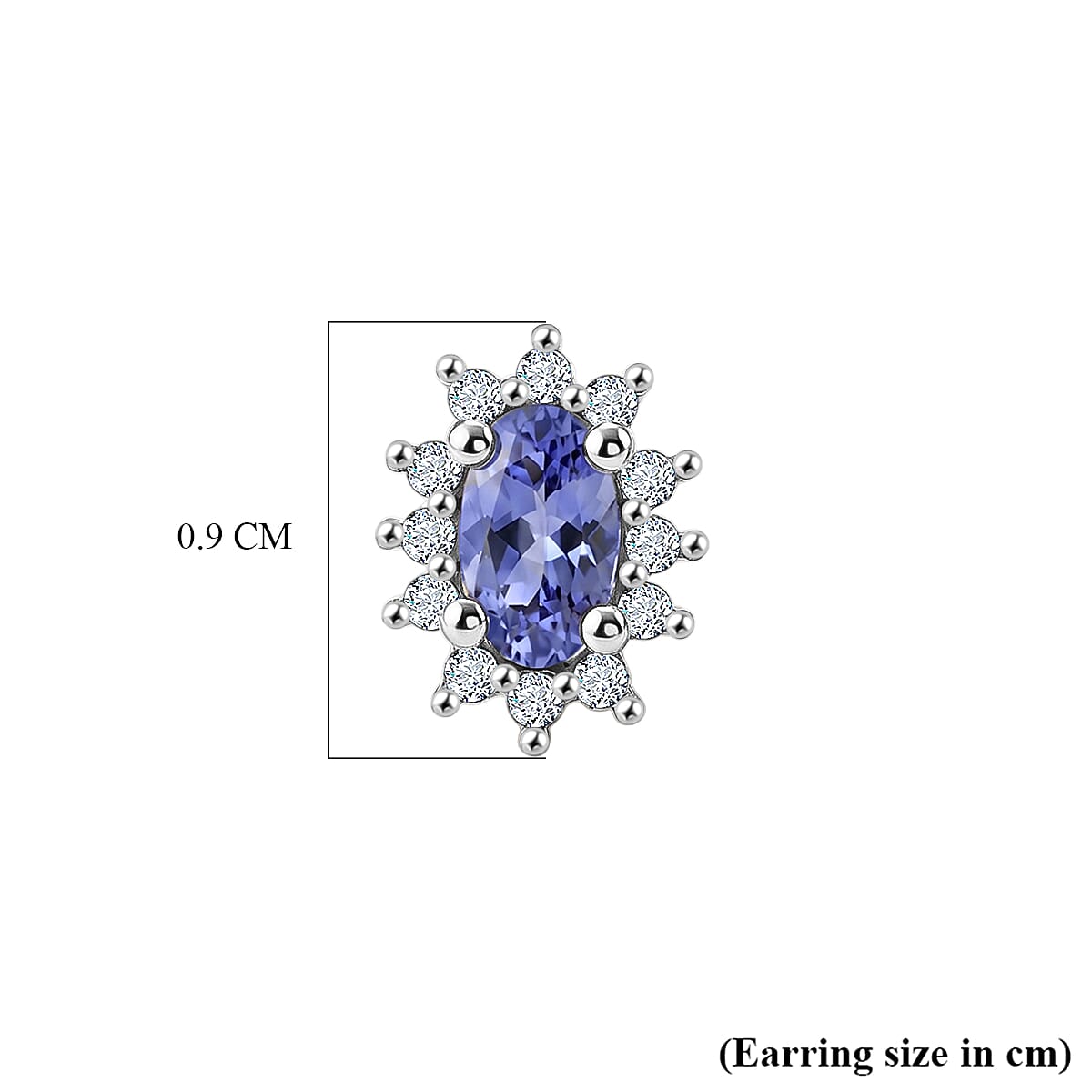 D'Joy - Tanzanite & White Zircon Halo Earring with Push Post in Platinum Overlay Sterling Silver