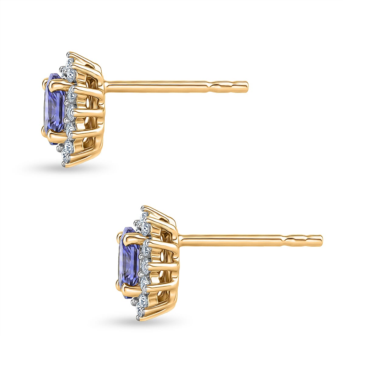 D'Joy - Tanzanite & White Zircon Halo Earring with Push Post in Yellow Gold Plated Sterling Silver