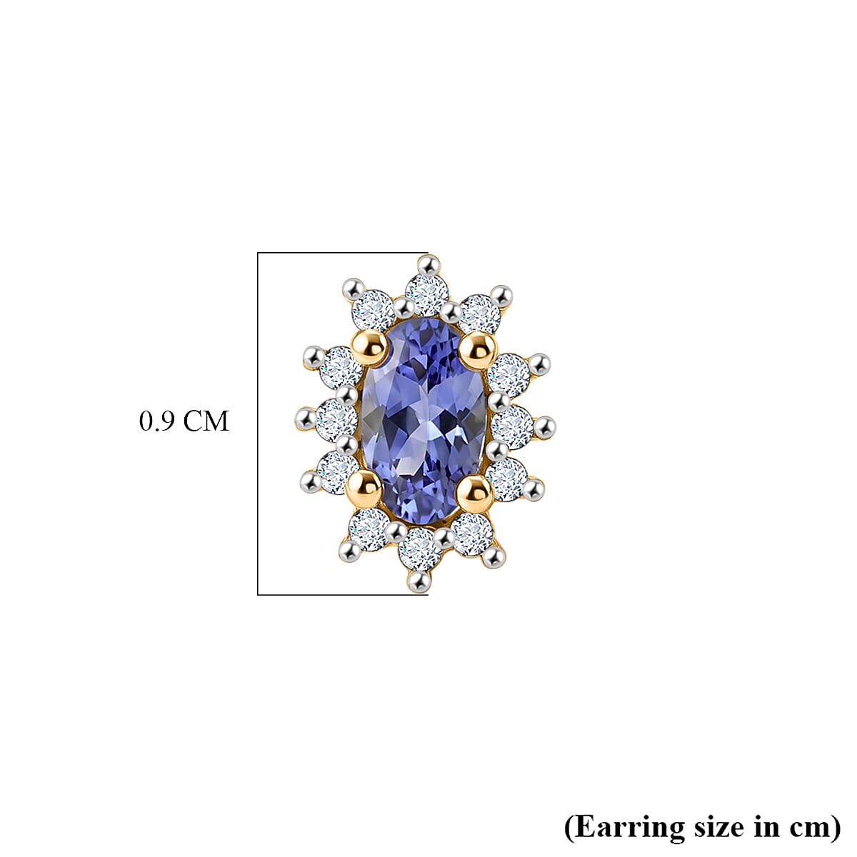 D'Joy - Tanzanite & White Zircon Halo Earring with Push Post in Yellow Gold Plated Sterling Silver