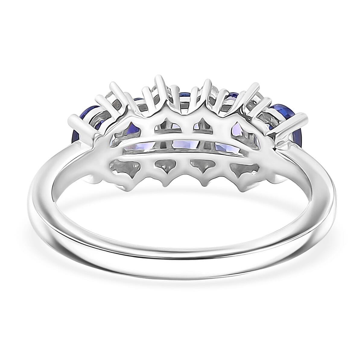 Luxuriant - AAA Tanzanite & Lab Grown Diamond (SI-G-H) 5 Stone Ring in Rhodium Overlay Sterling Silver 1.40 Ct.