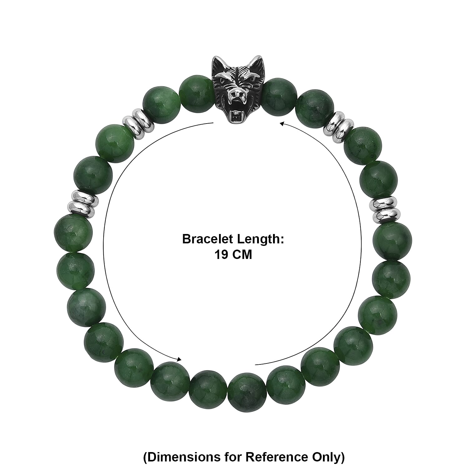Green Jade Stretchable Wolf Charm Bracelet (Size - 7.5) 110.00 Ct.