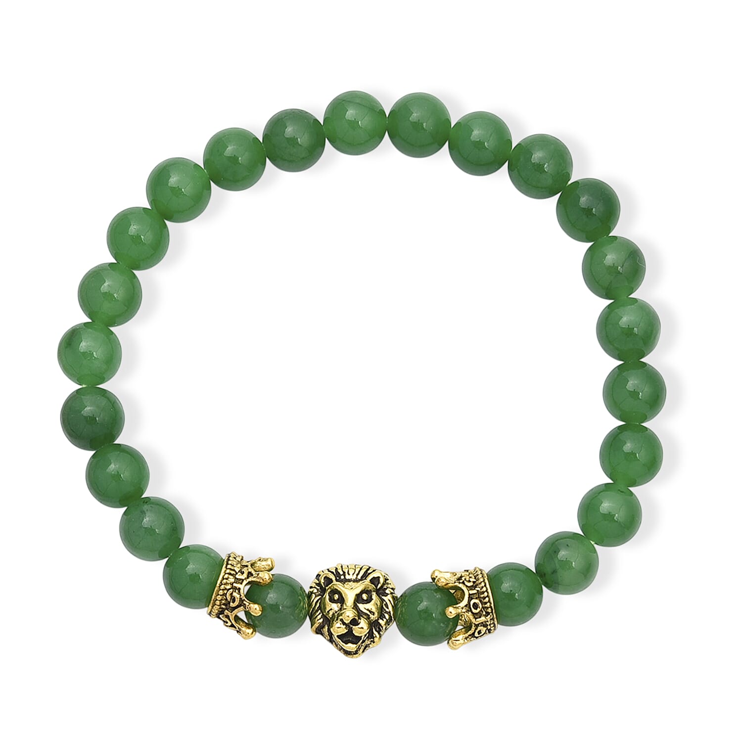 Green Jade Stretchable Lion Charm Bracelet (SIze - 7) 115.00 Ct.