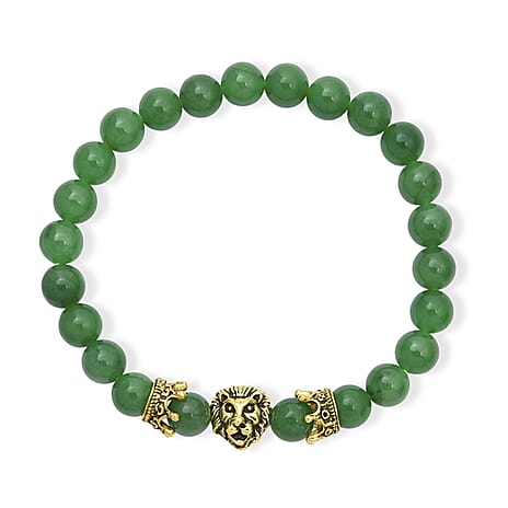 Green Jade Stretchable Lion Charm Bracelet (SIze - 7) 115.00 Ct.
