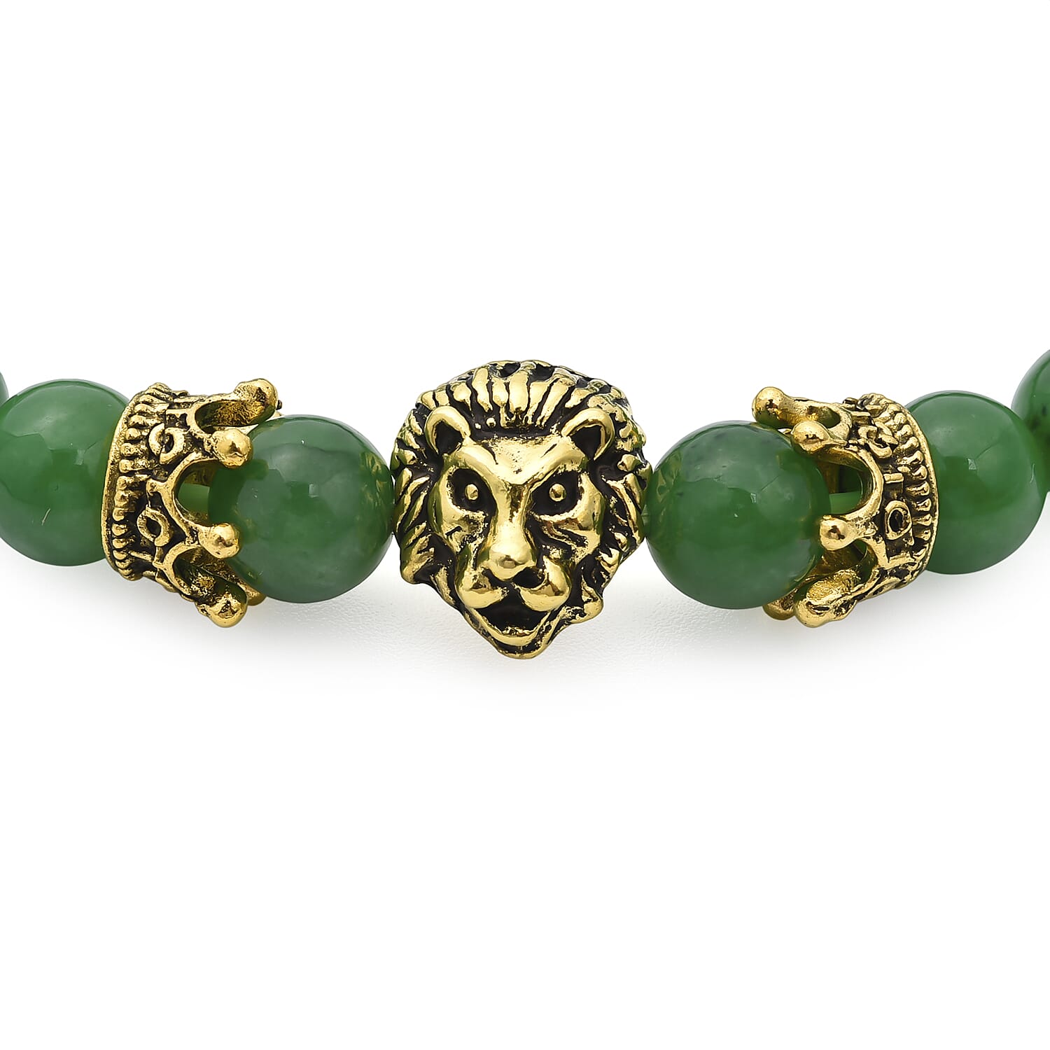 Green Jade Stretchable Lion Charm Bracelet (SIze - 7) 115.00 Ct.