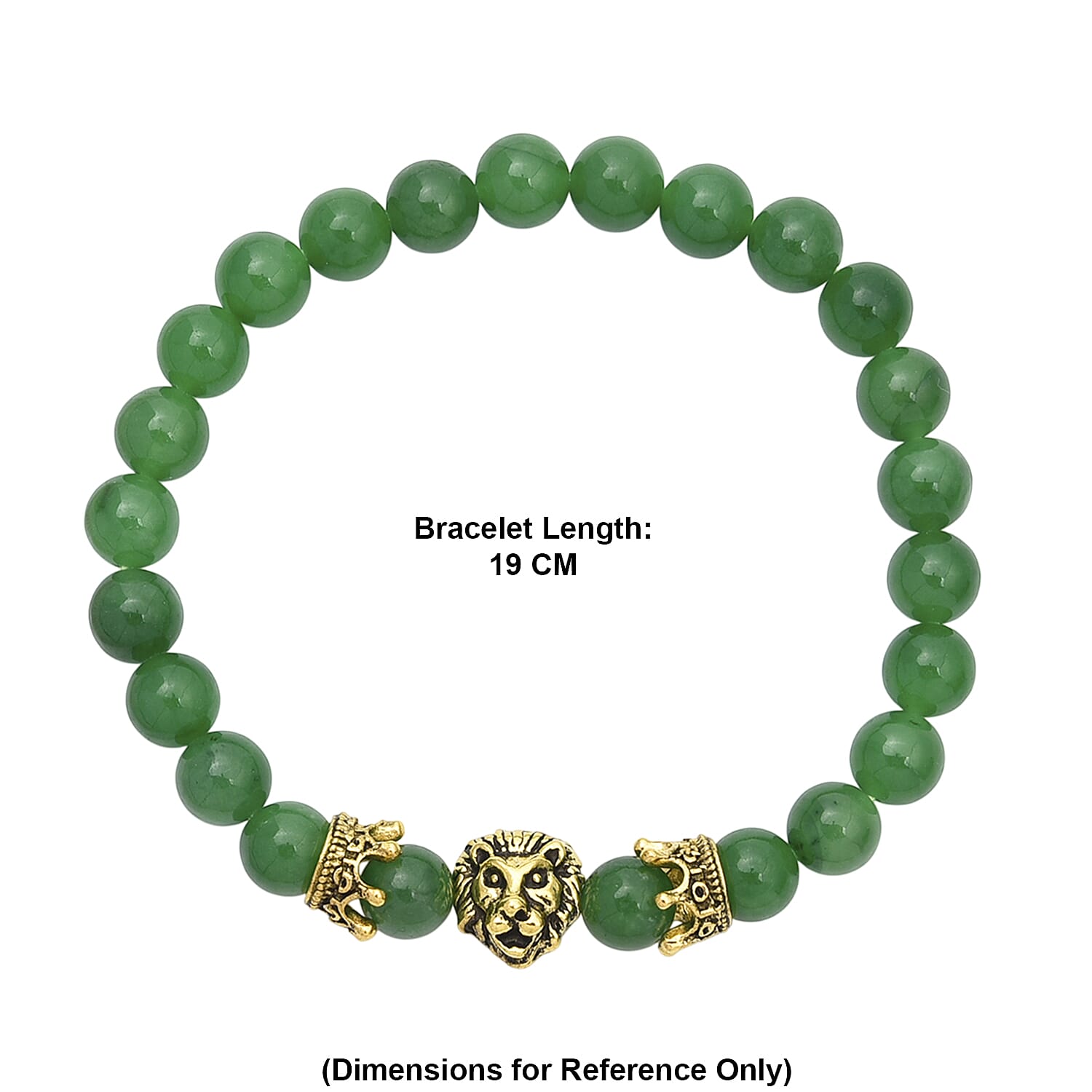 Green Jade Stretchable Lion Charm Bracelet (SIze - 7) 115.00 Ct.